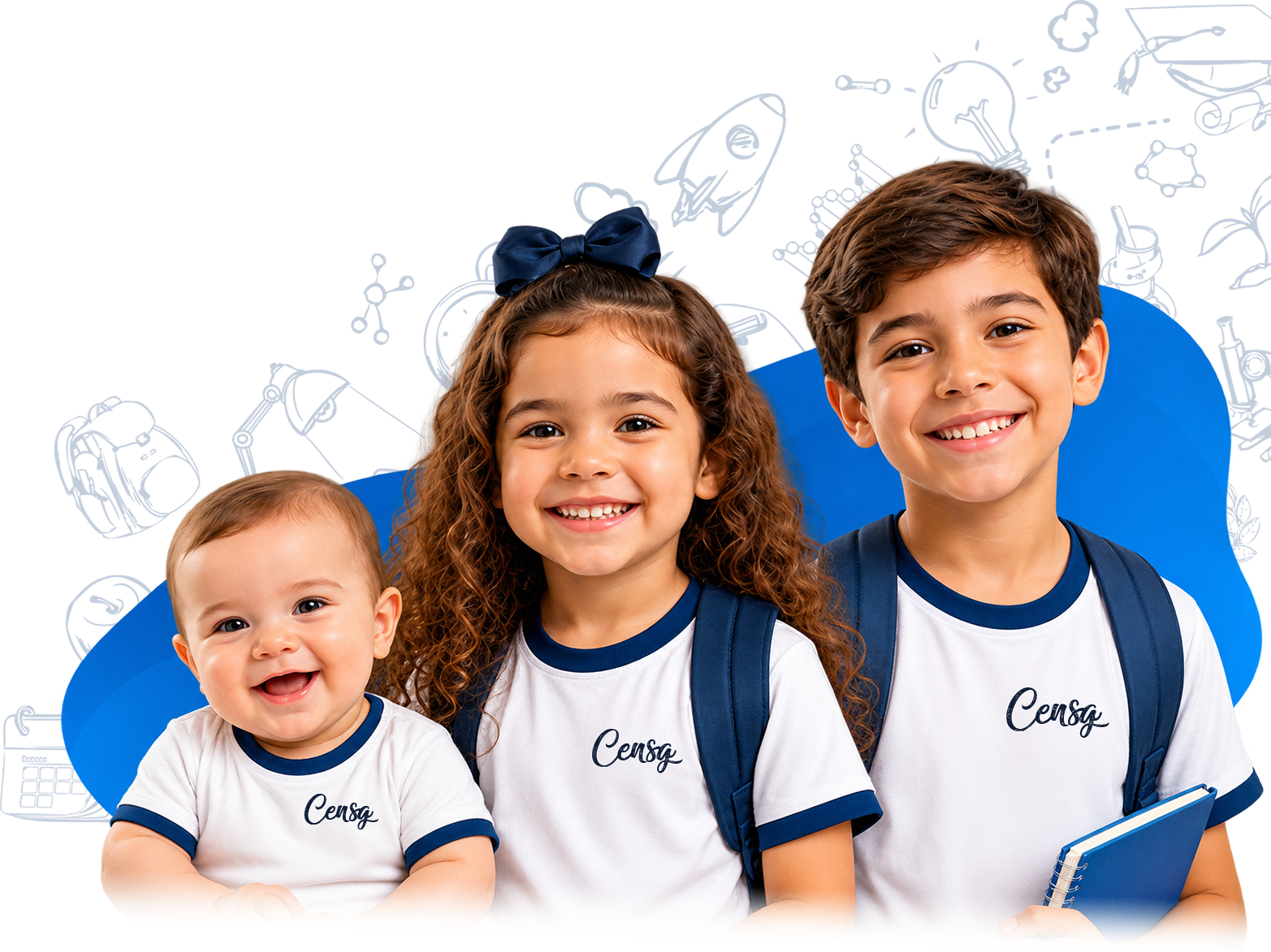 Crianças sorrindo com o uniforme do CENSG