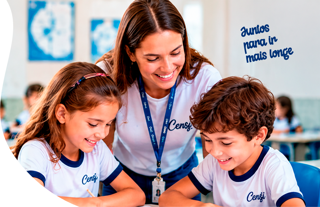Professora com alunos – Juntos para ir mais longe